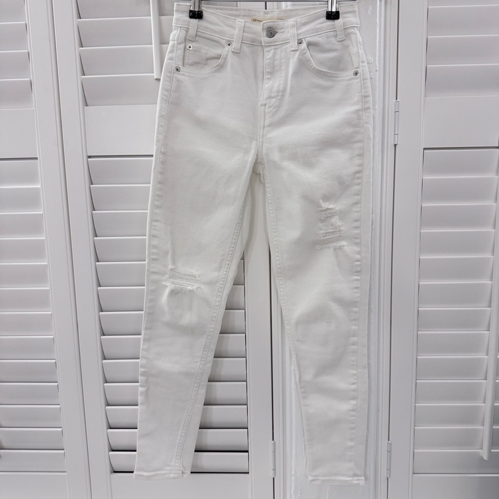 Levi’s 721 Vintage Orange Tab High Rise Skinny Jeans White Distressed Size 25